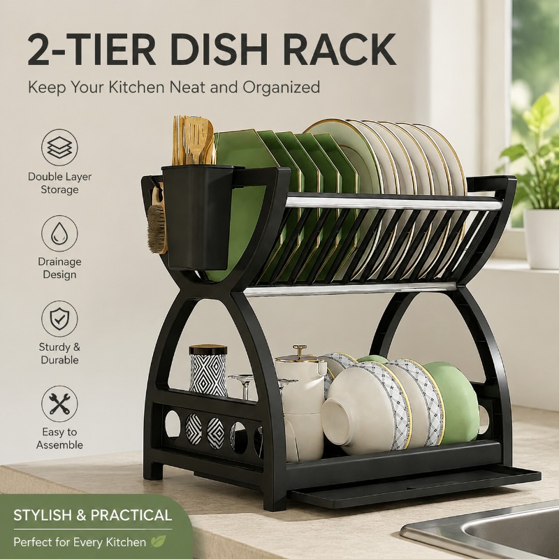 2 Tier Dish Drying Rack Kitche - Meal Prep Organizer บทวิจารณ์และราคา