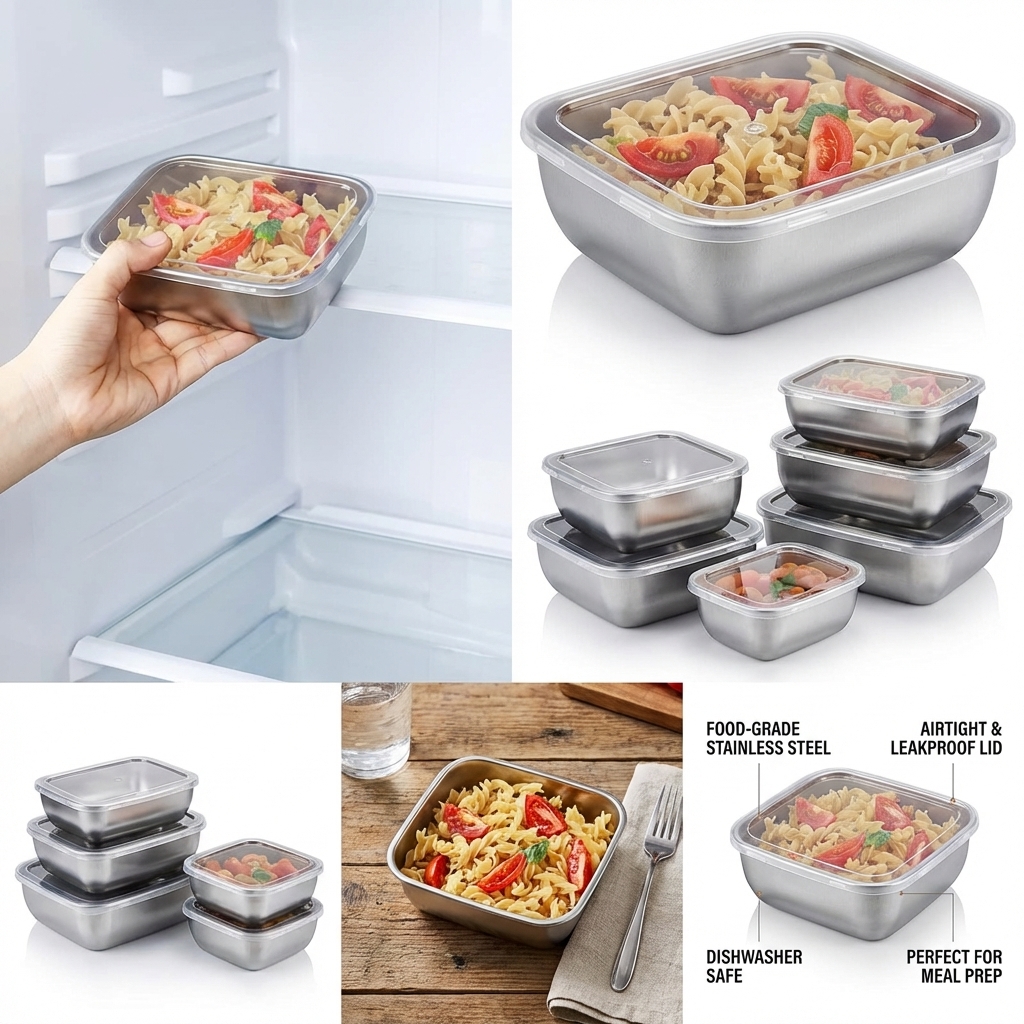 5PCS Stainless Steel Food Stor - Meal Prep Recipes บทวิจารณ์และราคา