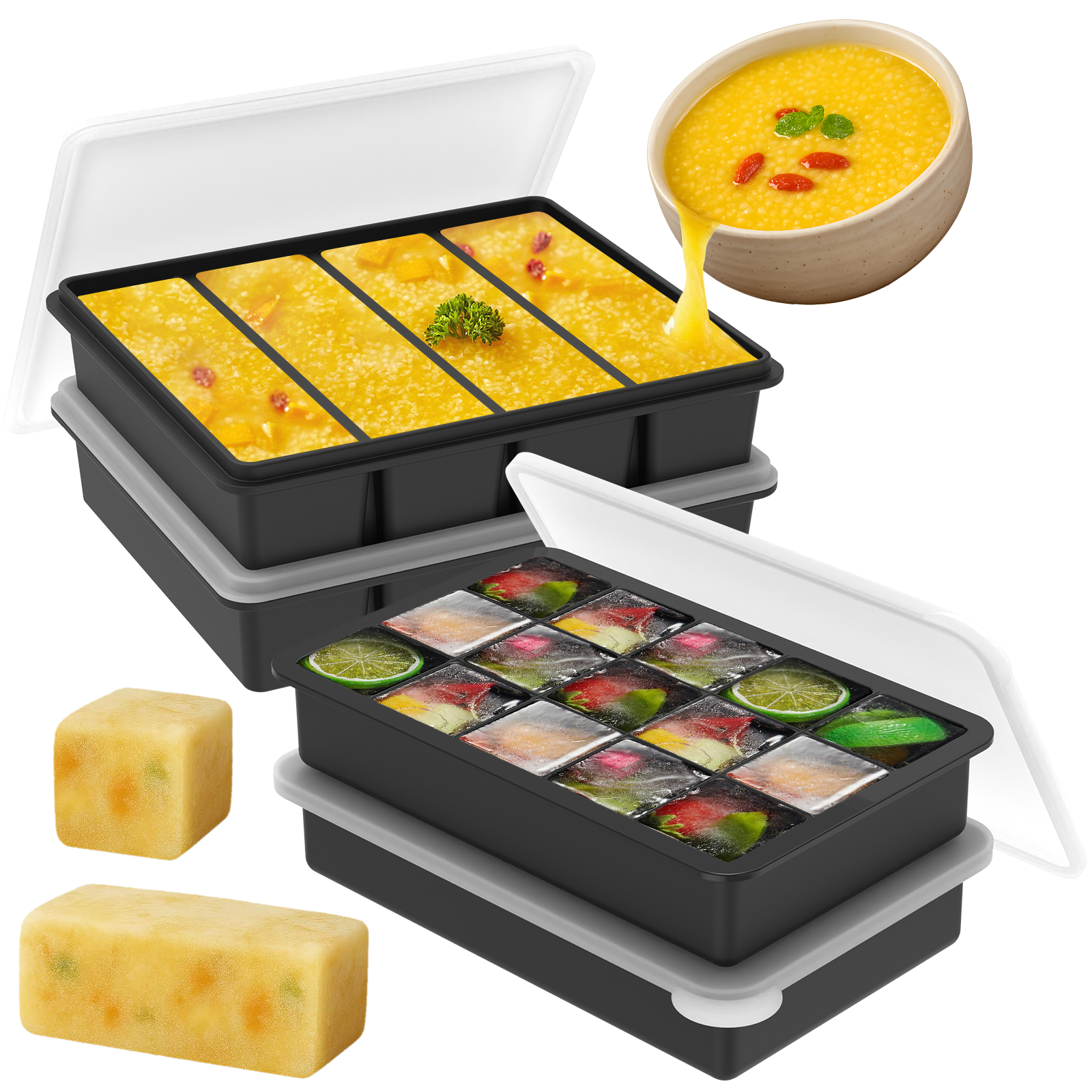 4 Pack Silicone Freezer Tray w - Meal Prep Recipes บทวิจารณ์และราคา