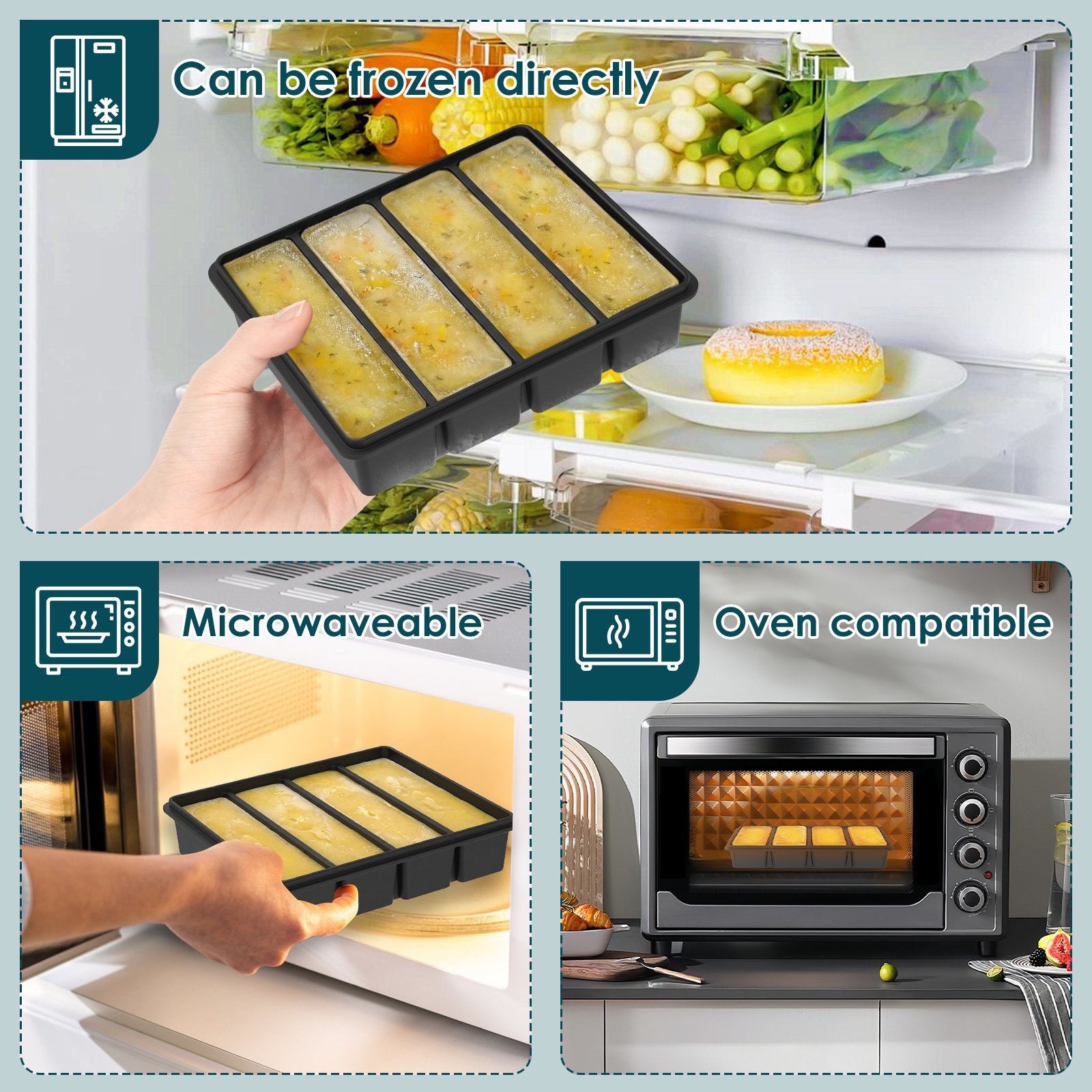 4 Pack Silicone Freezer Tray w - Meal Prep Recipes บทวิจารณ์และราคา