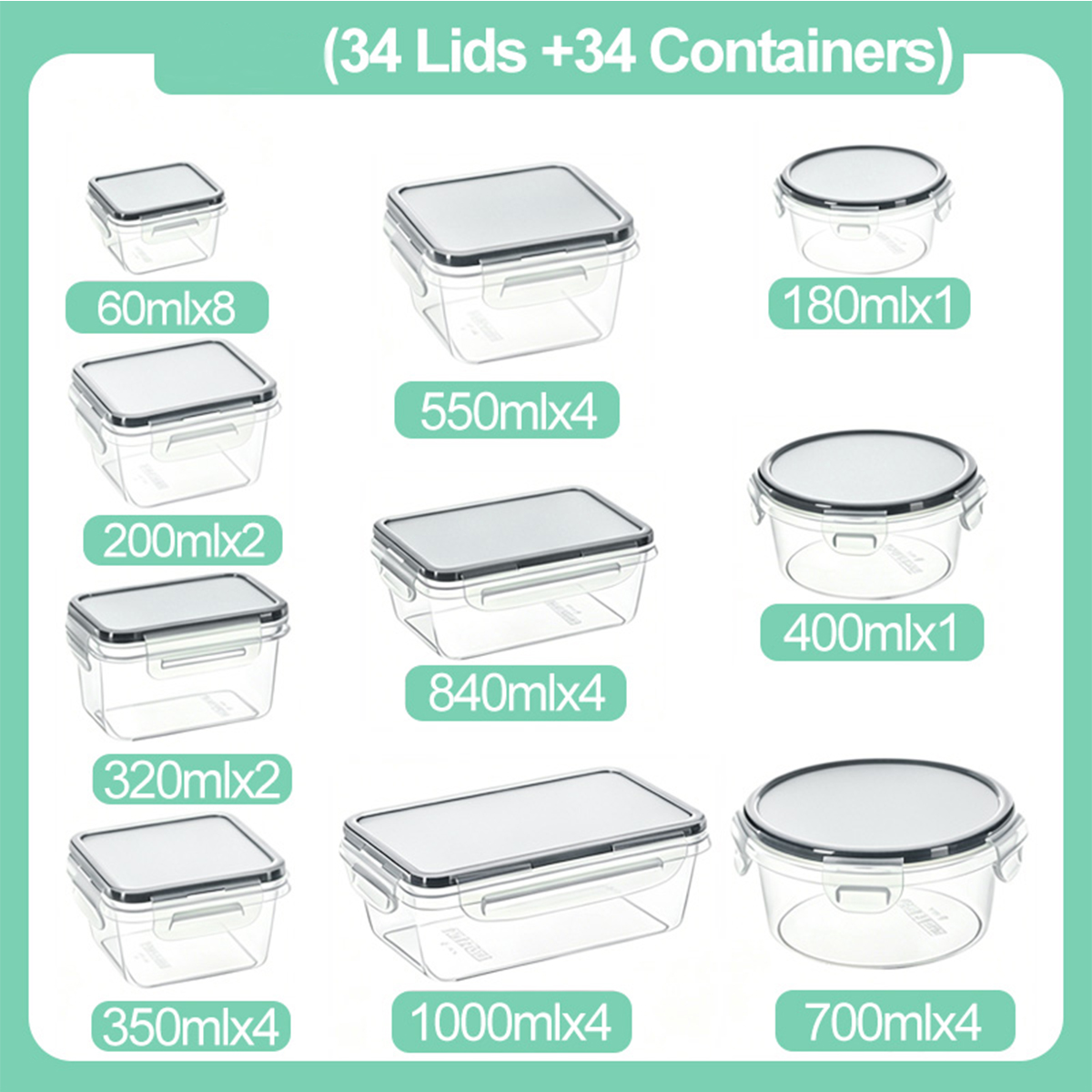 34PCS-Assorted Size Airtight F - Meal Prep Organizer บทวิจารณ์และราคา